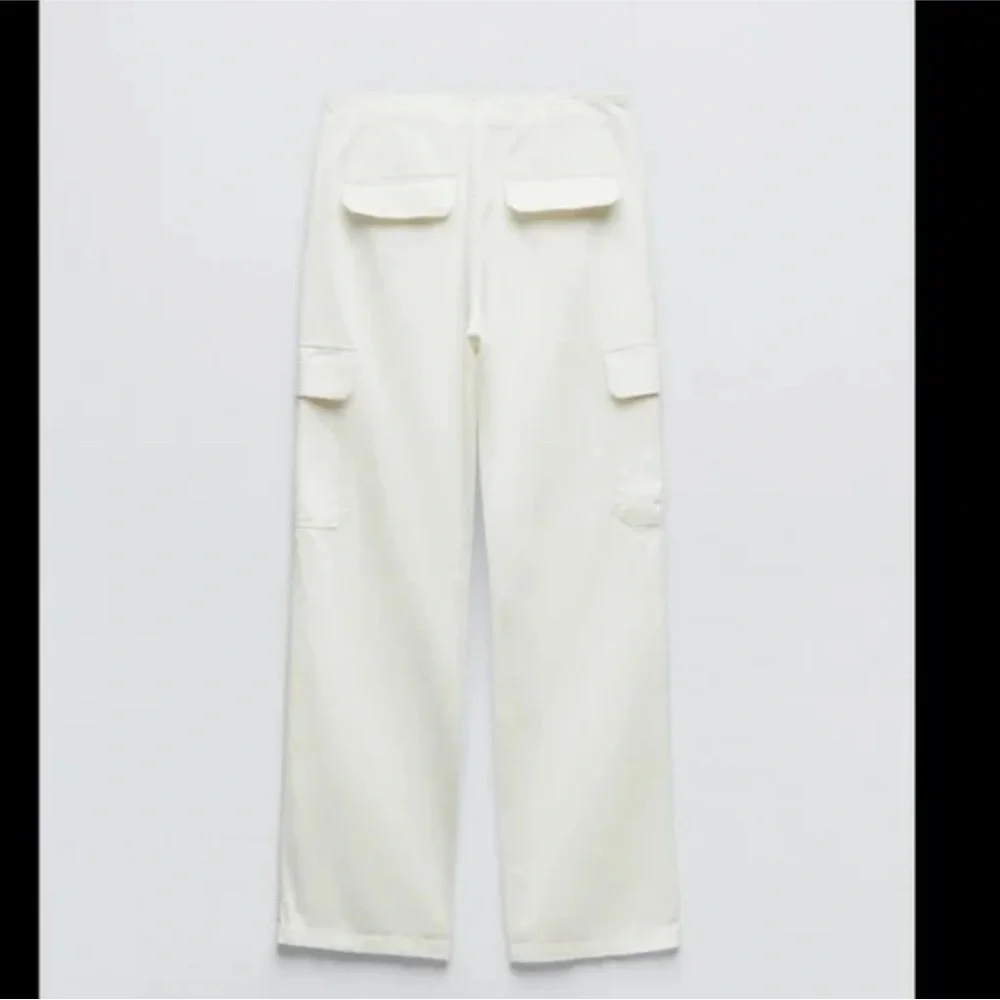 ZARA STRAIGHT LEG CARGO PANTS WITH HIGH-WAIST SIZE 0 White - Picture 5 of 5